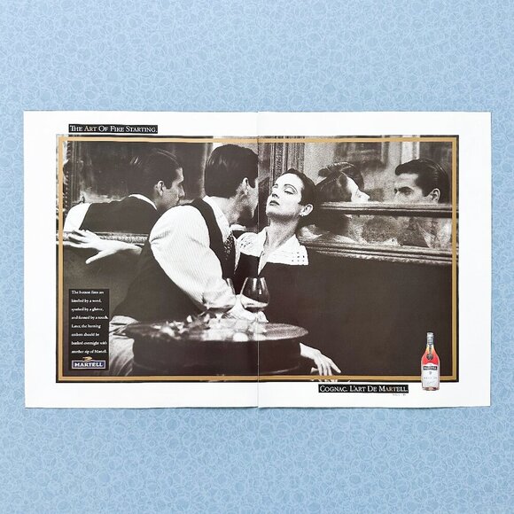 Martell Cognac Double-Page Ad – 2 Loose Gold Book Pages, Vintage Spirits Decor - Picture 1 of 10